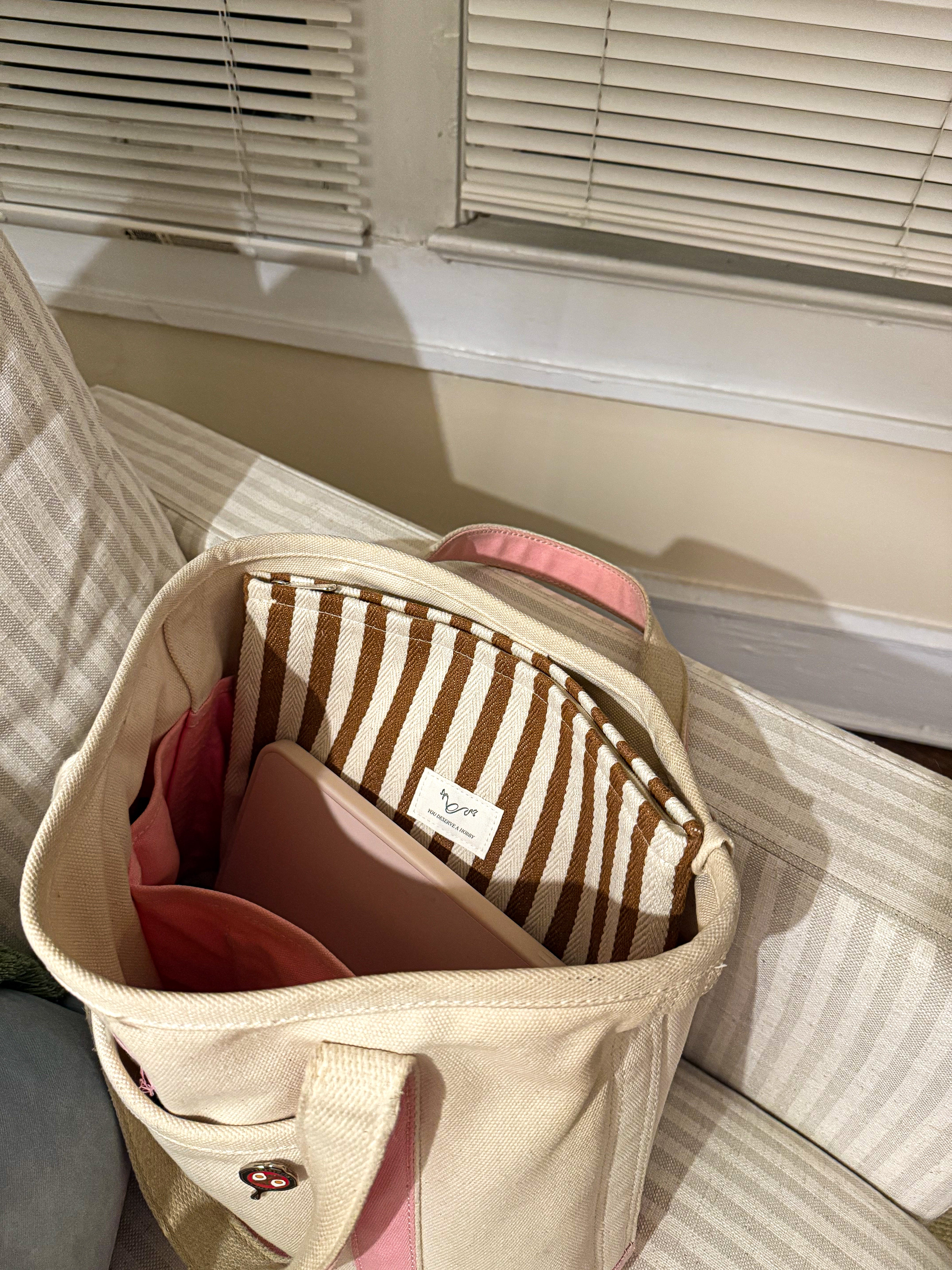 Brown Striped Project Bag